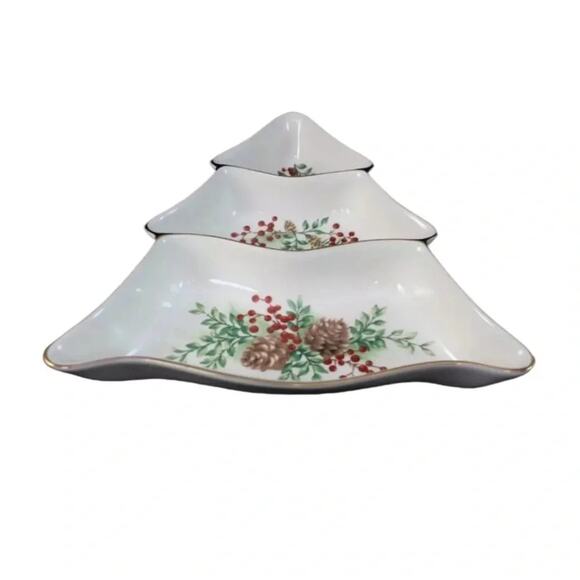 Lenox China WILLIAMSBURG BOXWOOD & PINE Large Tree-Shaped Dish Great Condition - Picture 3 of 6